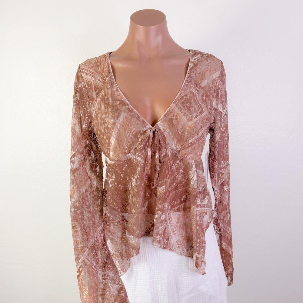 Madden Girl Y2K Sheer Lace Patchwork Babydoll Top Asymmetrical Hem Fairy XL NWT